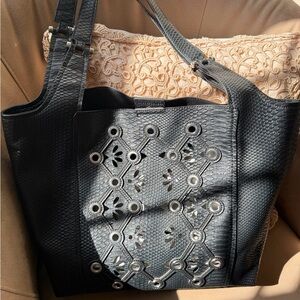 Black Laser-Cut Tote Bag with Grommet Detail